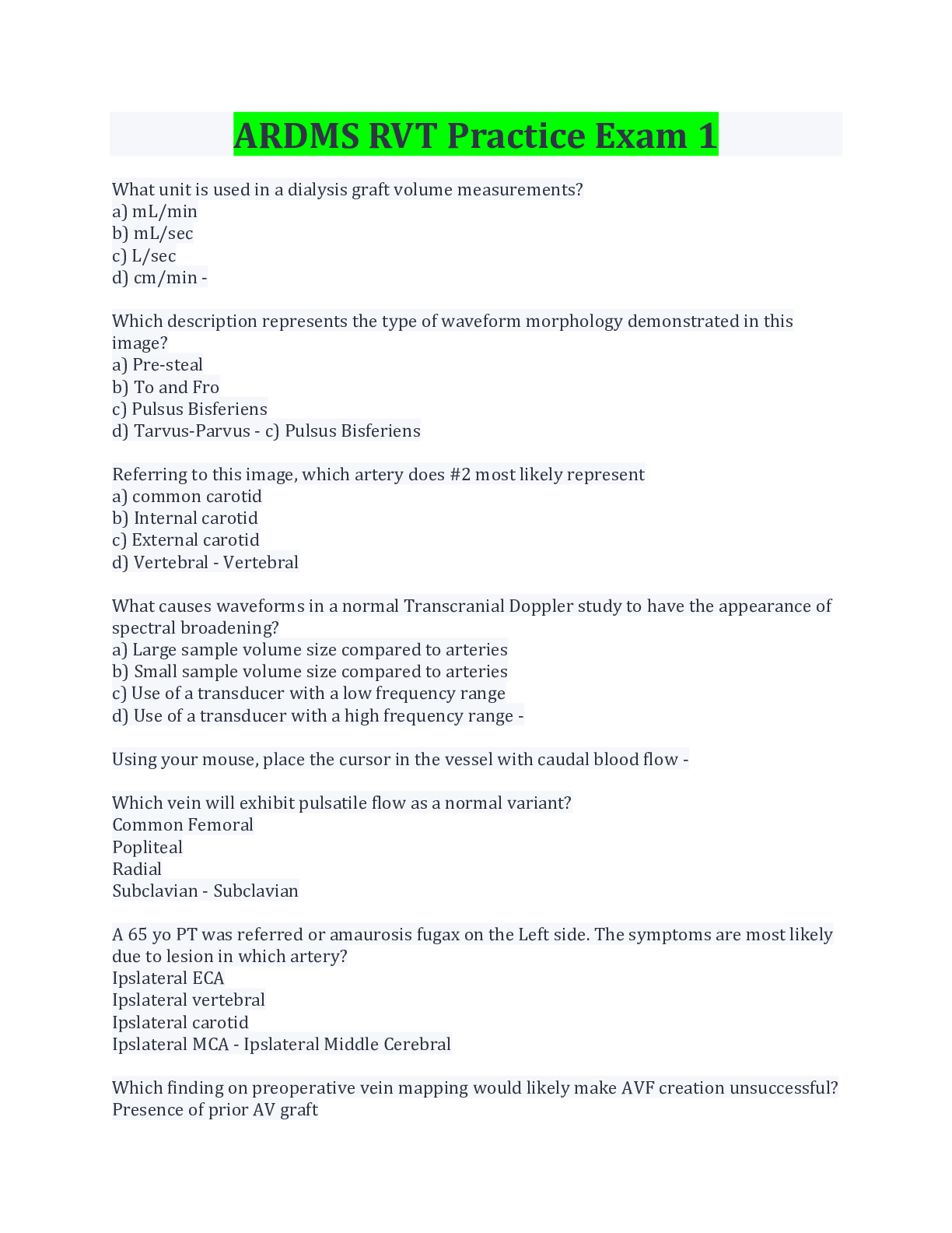 Preview image for ARDMS RVT Practice Exam 1 Latest Update